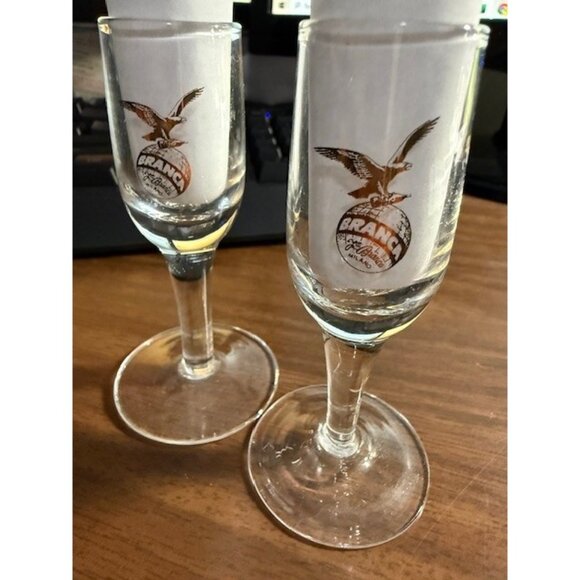 Fernet Branca Vintage 2 Stemmed Shot Glasses Gold Logo Pair Set Stem Bar Rare - Picture 1 of 10